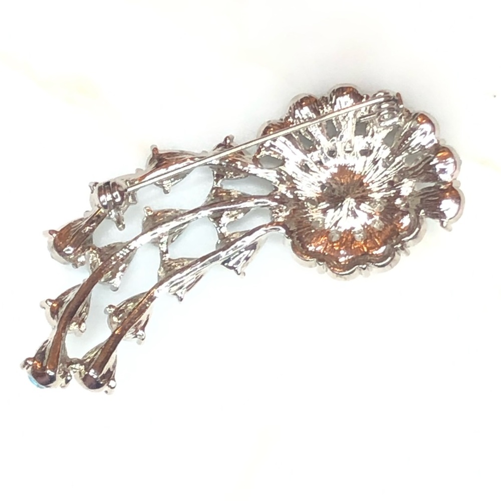 Unique Turquoise Tan Rhinestone Brooch - Picture 3 of 9